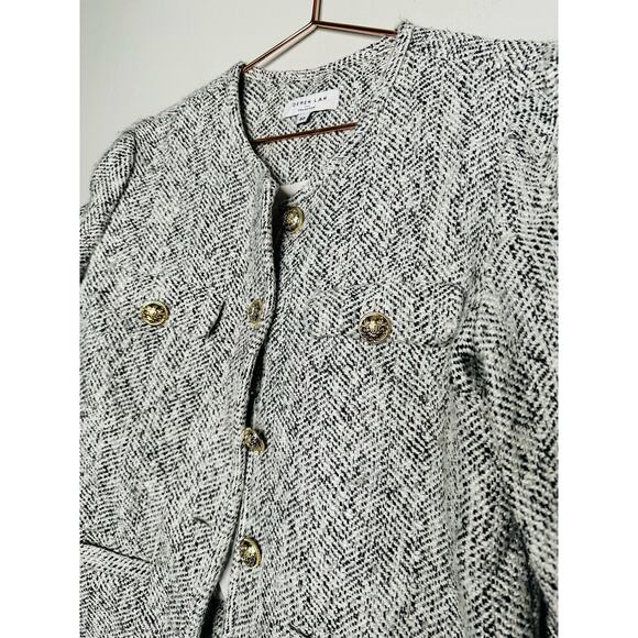 DEREK LAM COLLECTIVE Gray Gold Button Front Zip Up Sleeve Tweed Jacket Size 40 - Picture 9 of 14
